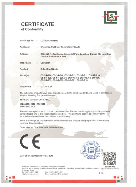중국 Shenzhen CadSolar Technology Co., Ltd. 인증